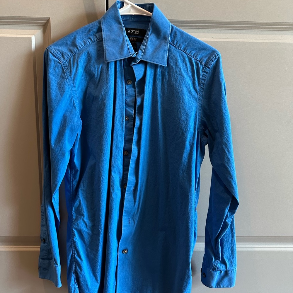 Apt. 9 Blue Casual Button Down Shirt with Pointed Collar